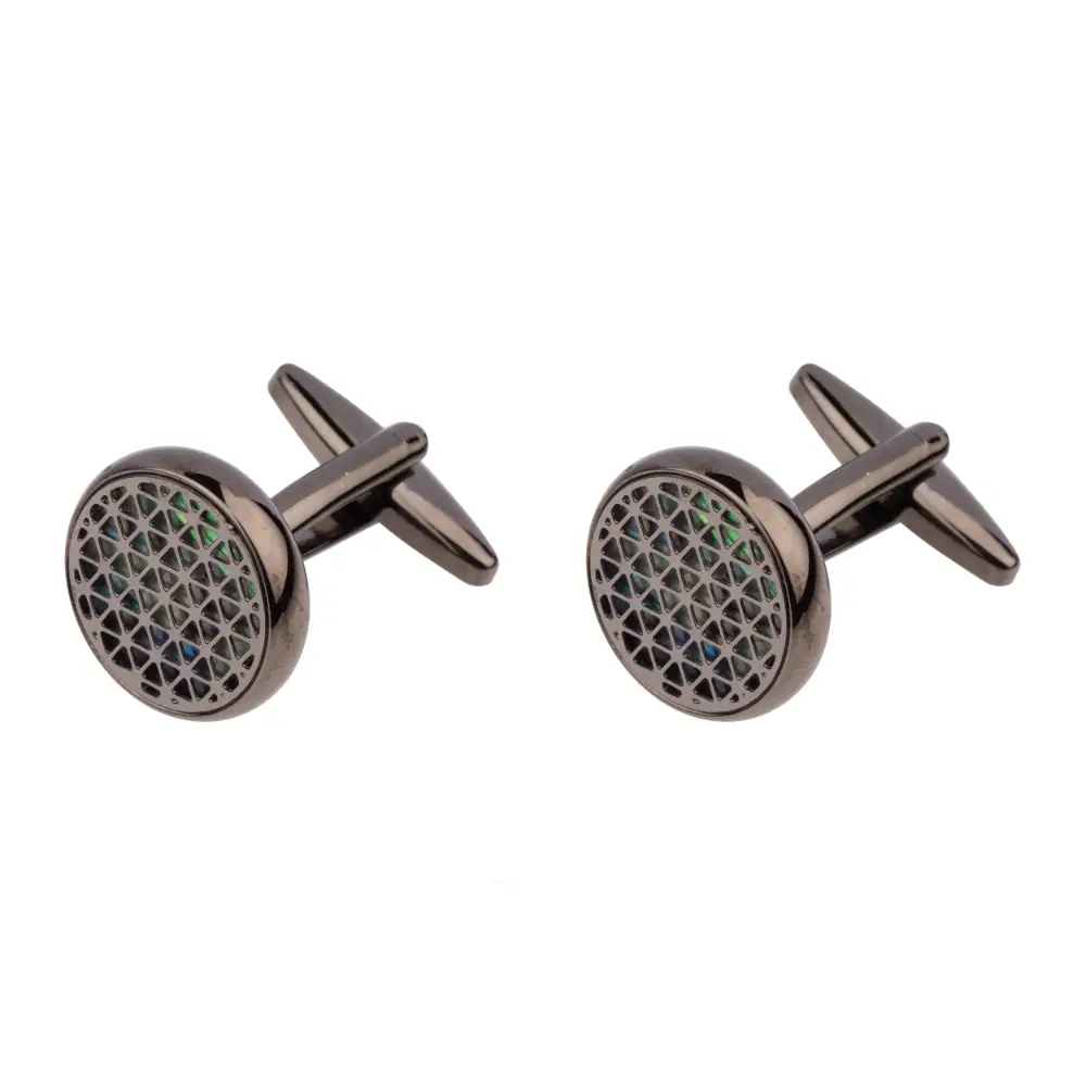 Navy Blue Silk Necktie and Gunmetal Cufflinks Gift Set - Classic Gentlemans Choice for Men