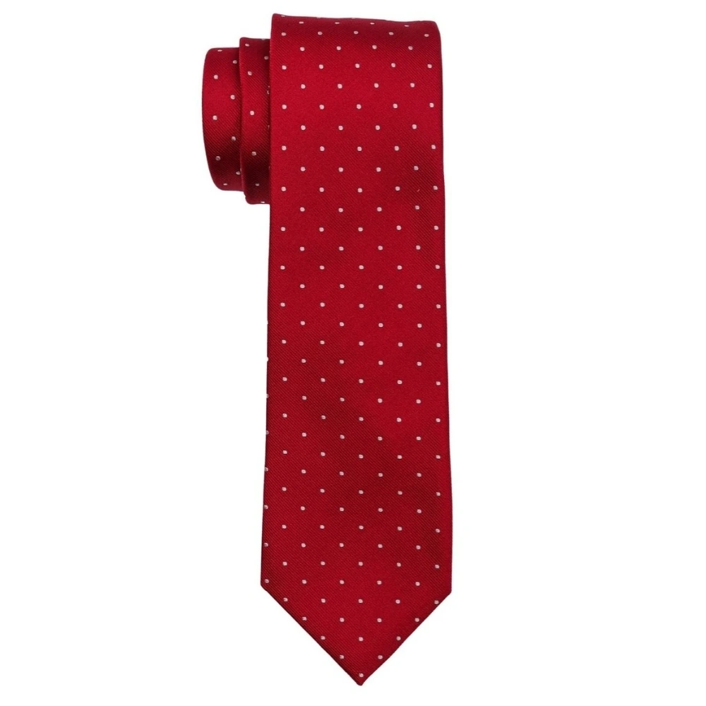 Red Polka Dot Silk Necktie and Solid White Pocket Square Gift Set ? Elegant Formal Accessory for Men