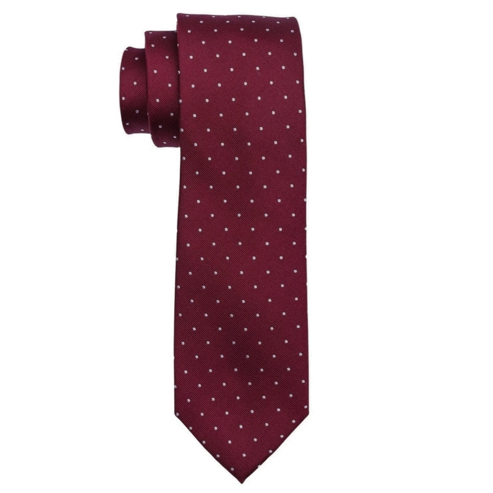 Maroon Polka Dot Silk Necktie and Solid White Pocket Square Gift Set ? Elegant Formal Accessory for Men