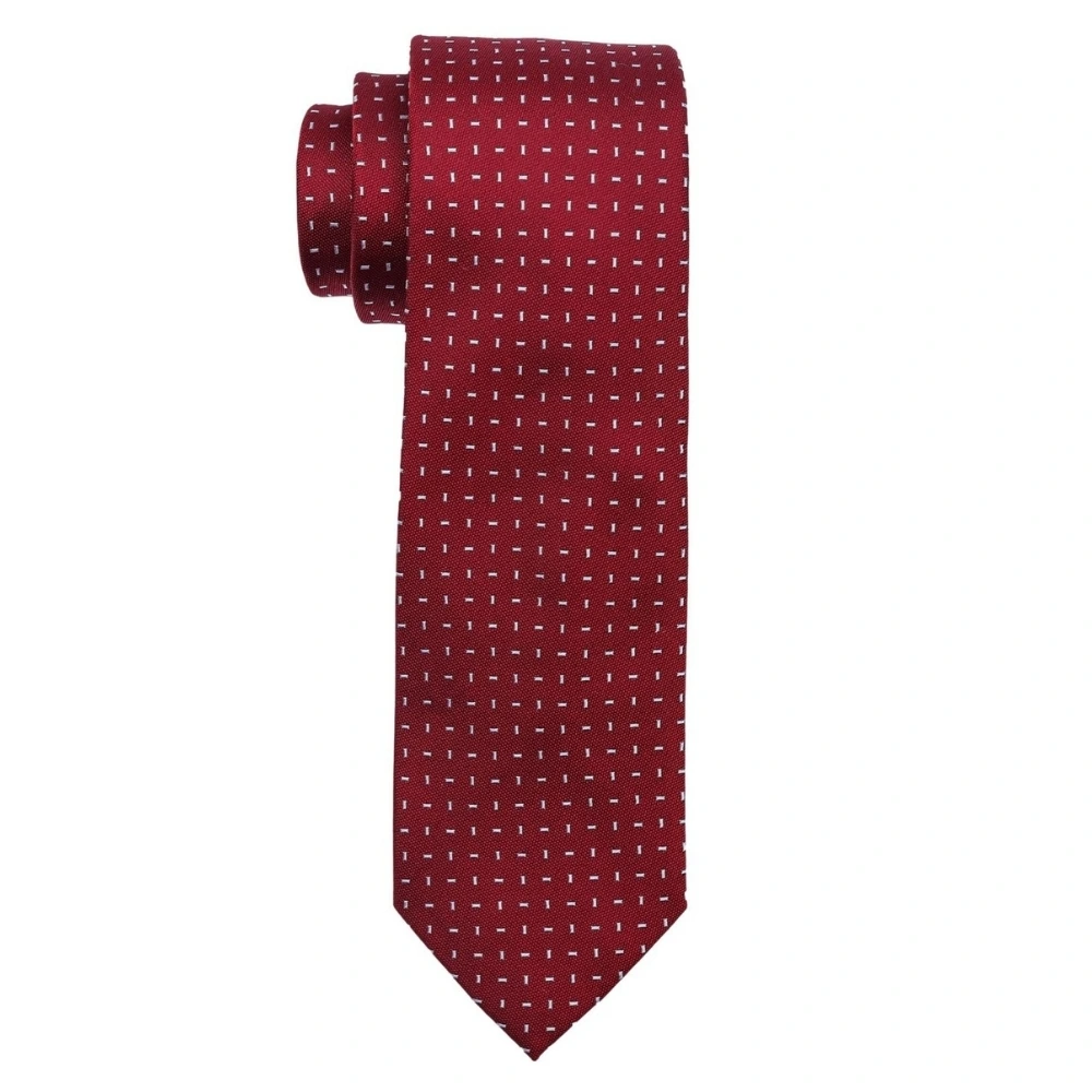 Maroon Geometric Silk Necktie and Solid White Pocket Square Gift Set ? Elegant Formal Accessory for Men