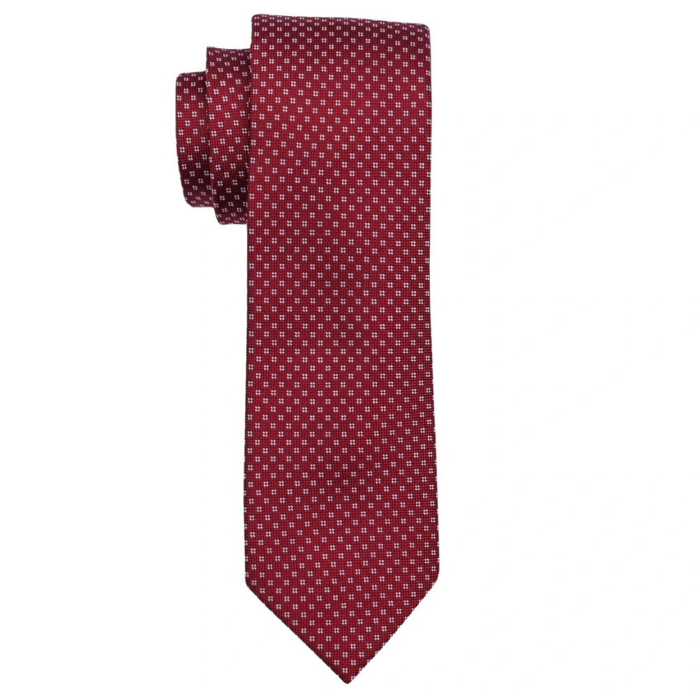 Maroon Dotted Floral Micro Pattern Silk Necktie and Solid White Pocket Square Gift Set ? Elegant Formal Accessory for Men