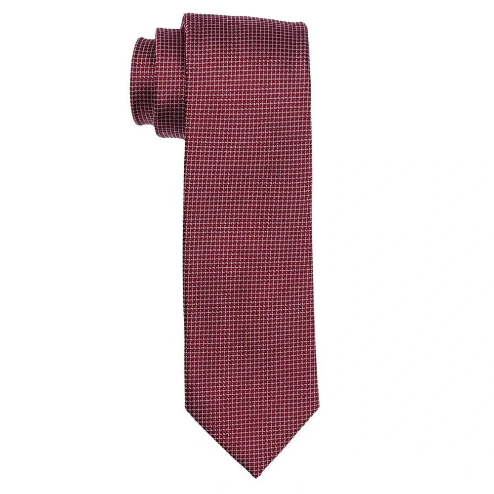 Maroon Micro Geometric Silk Necktie and Solid White Pocket Square Gift Set ? Elegant Formal Accessory for Men