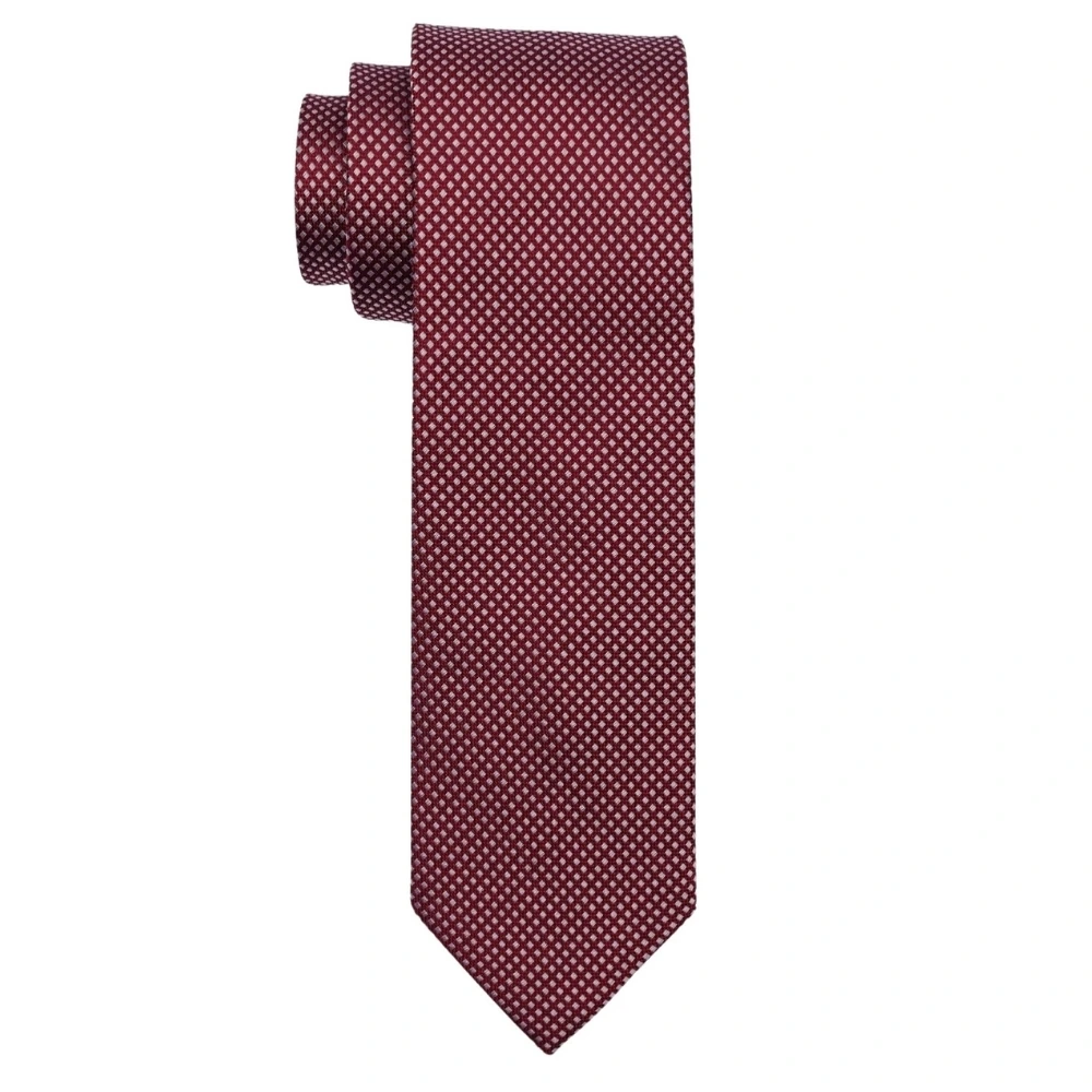 Maroon Micro Diamond Pattern Silk Necktie and Solid White Pocket Square Gift Set ? Elegant Formal Accessory for Men