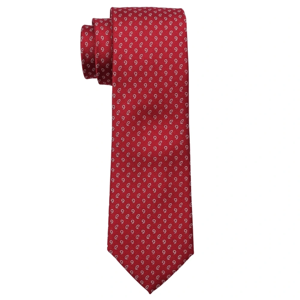 Red Paisley Silk Necktie and Solid White Pocket Square Gift Set ? Elegant Formal Accessory for Men