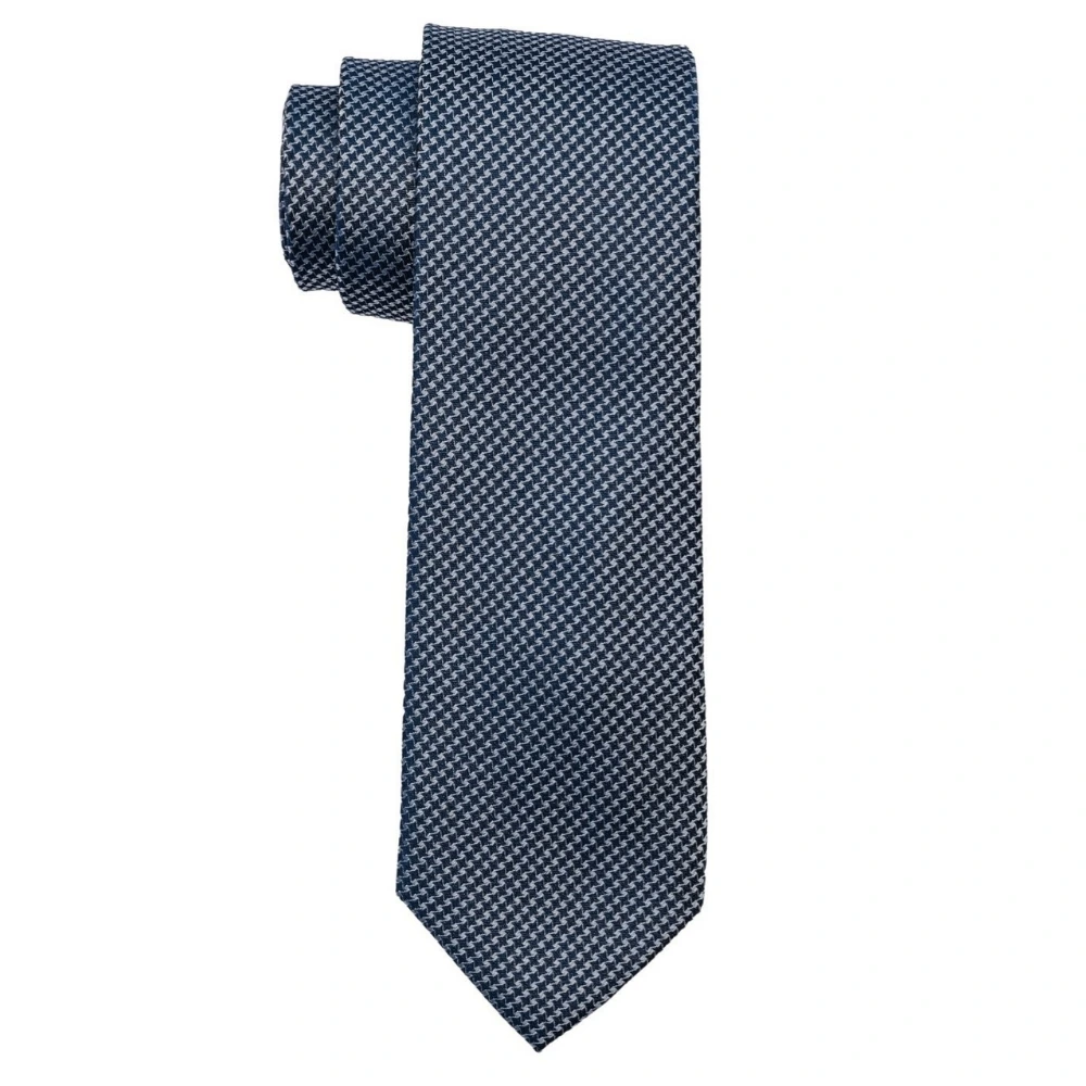 Navy Blue Micro Geometric Silk Necktie and Solid White Pocket Square Gift Set ? Elegant Formal Accessory for Men