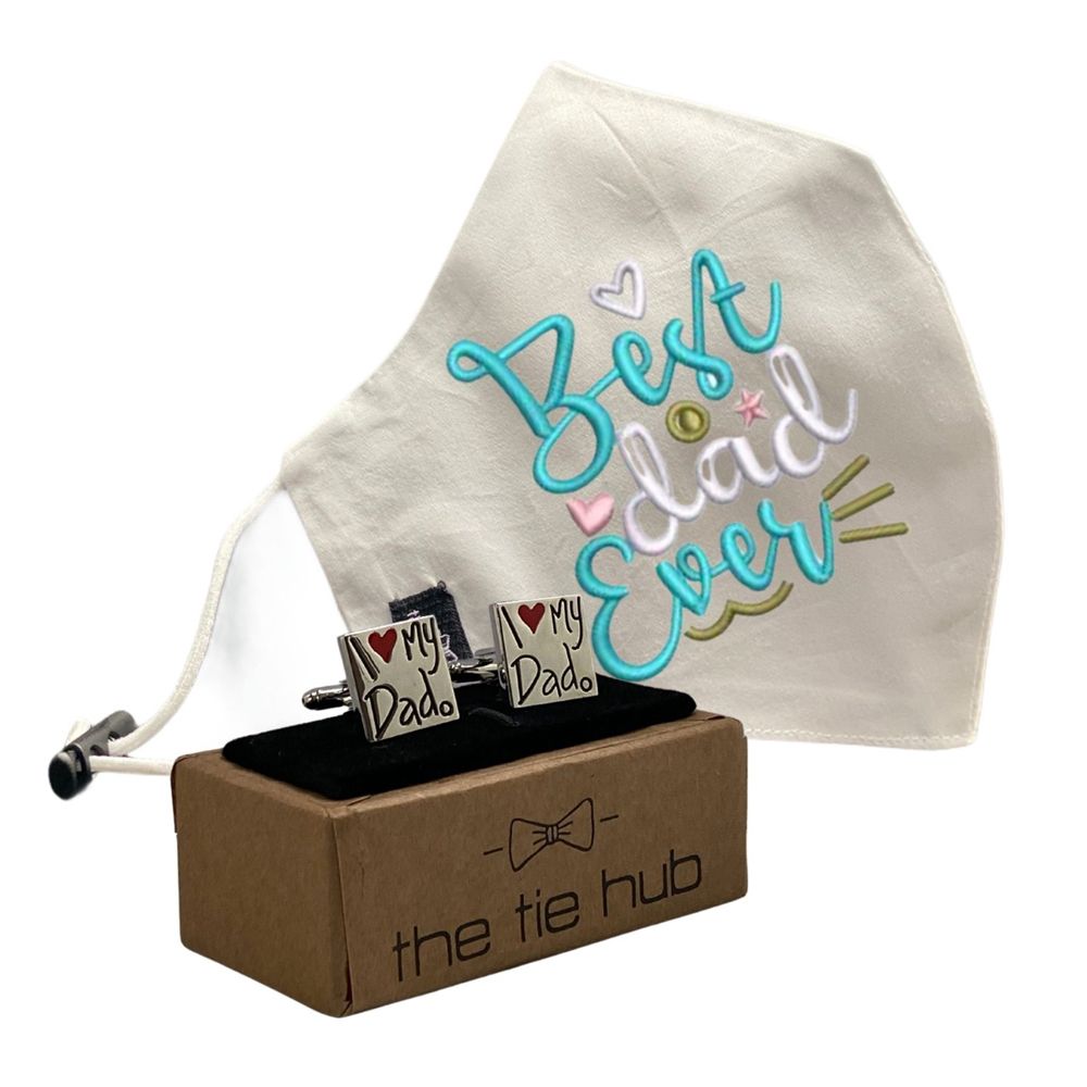 Best Dad Ever Face Mask with I Love My Dad Cufflinks Gift Set for Men