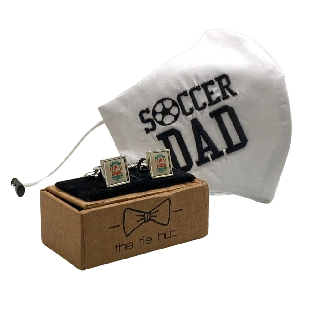 SOCCER DAD Face Mask with Football Team Cufflinks Gift Set for Men