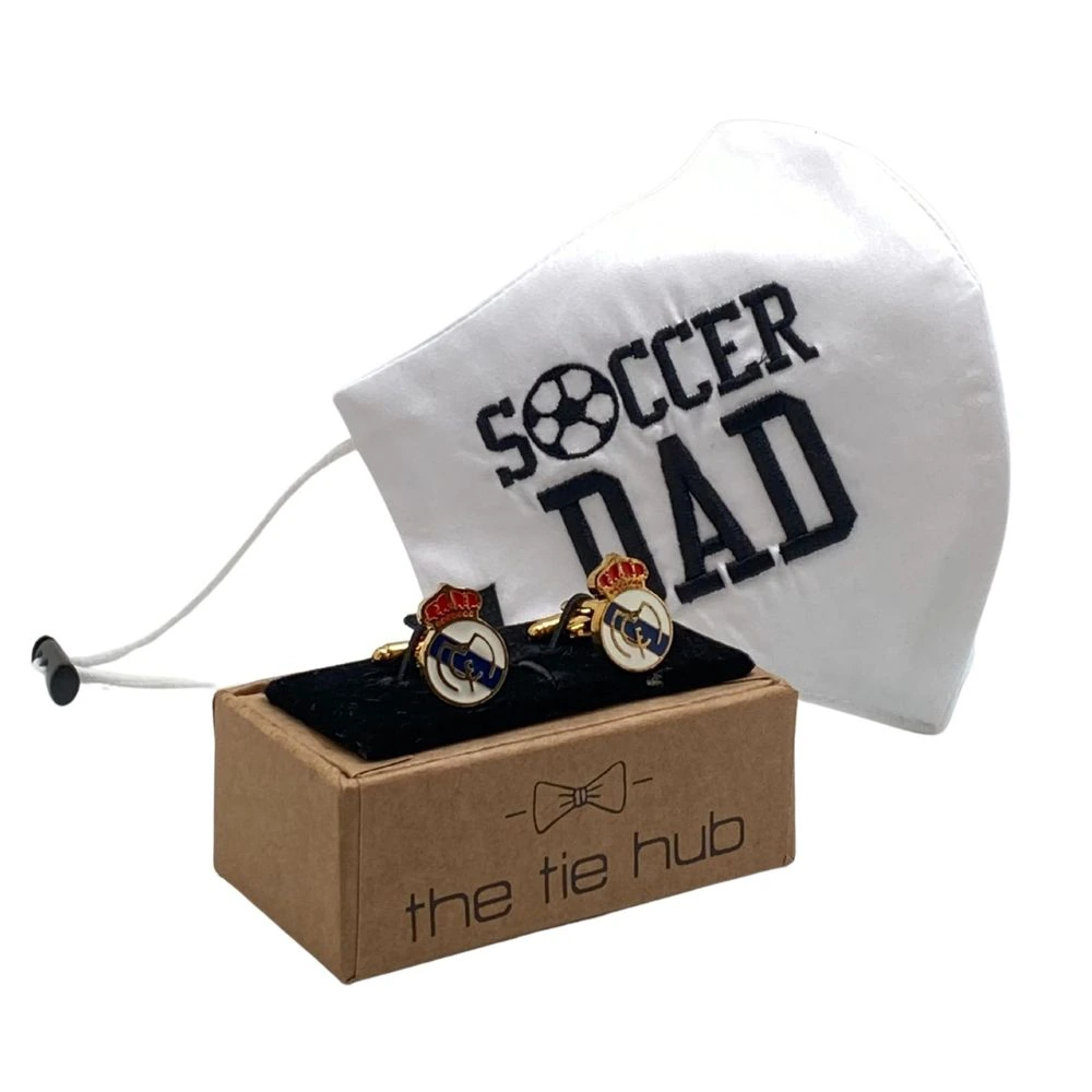 SOCCER DAD Face Mask with Football Team Cufflinks Gift Set for Men