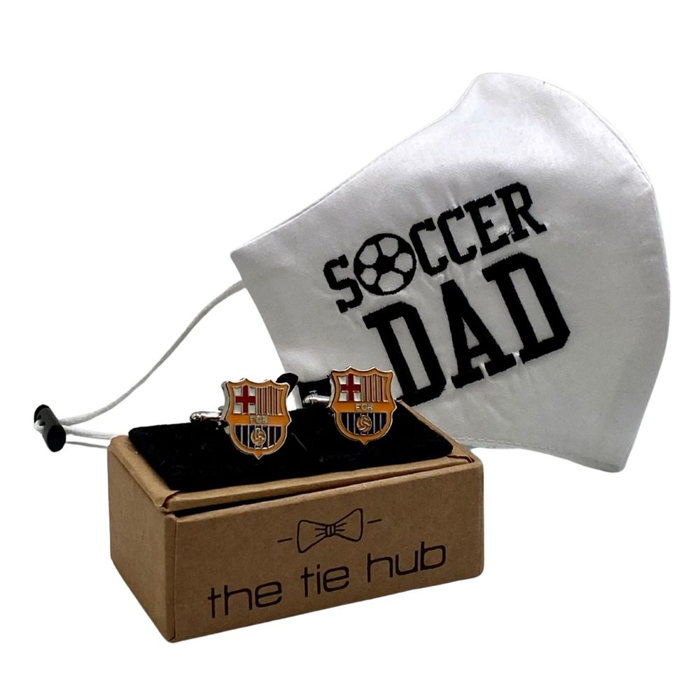 SOCCER DAD Face Mask with Football Team Cufflinks Gift Set for Men
