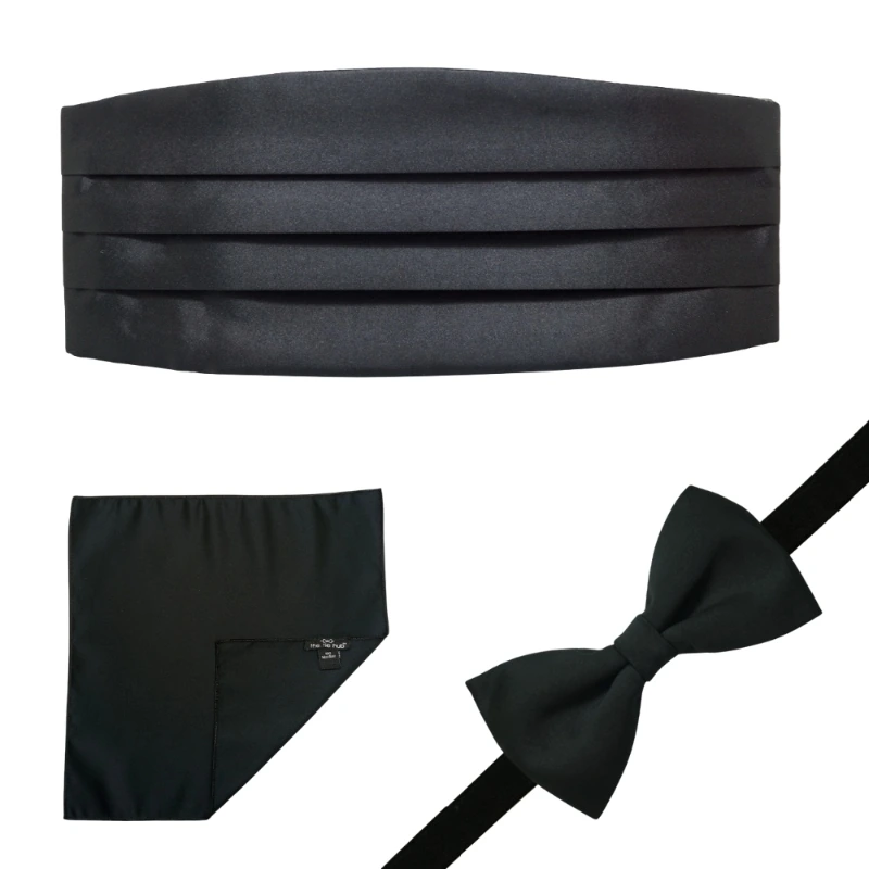 Solid Black Microfiber Cummerbund and Bow Tie Set Gift Set for Men