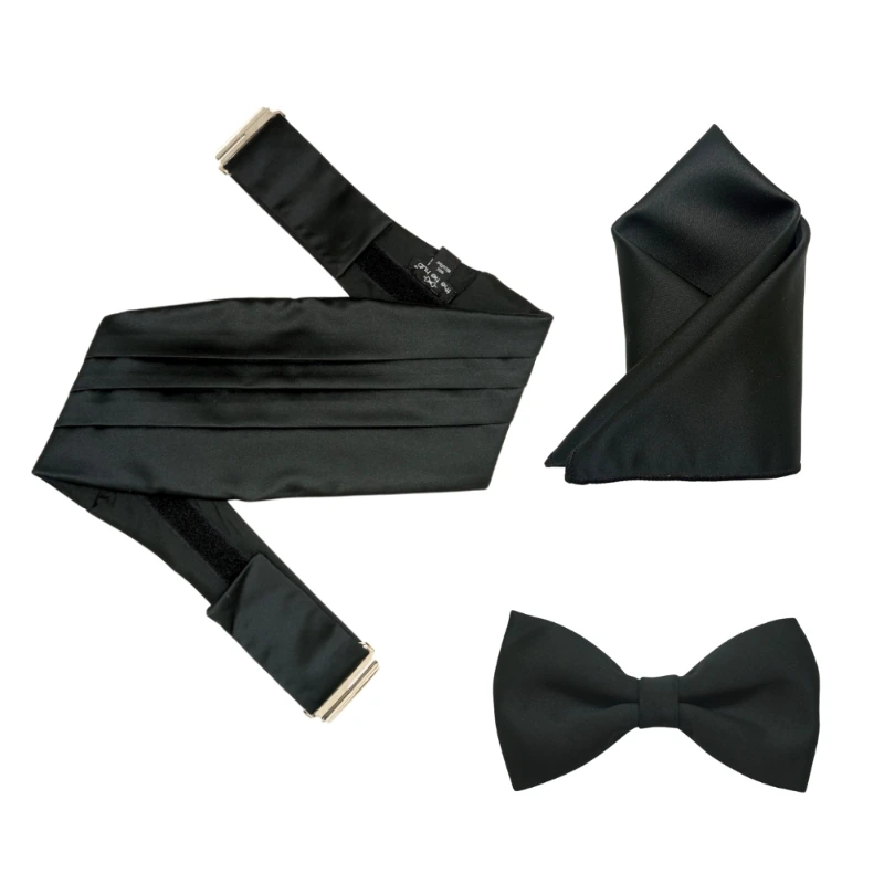 Solid Black Microfiber Cummerbund and Bow Tie Set Gift Set for Men