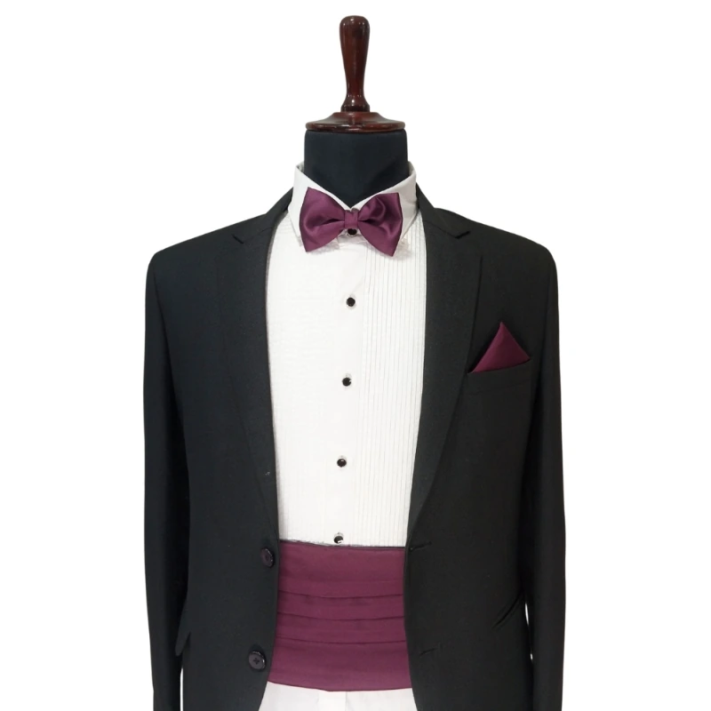 Solid Wine Microfiber Cummerbund and Bow Tie Set Gift Set for Men