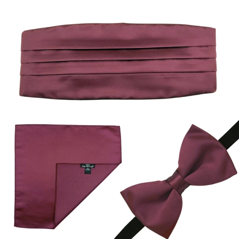 Solid Wine Microfiber Cummerbund and Bow Tie Set Gift Set for Men