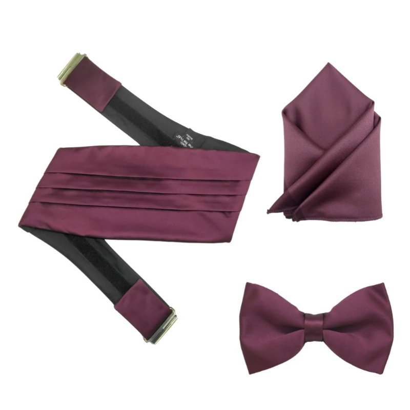 Solid Wine Microfiber Cummerbund and Bow Tie Set Gift Set for Men