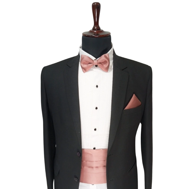 Solid Rose Gold Microfiber Cummerbund and Bow Tie Set Gift Set for Men