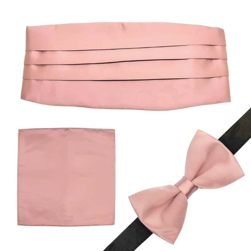 Solid Rose Gold Microfiber Cummerbund and Bow Tie Set Gift Set for Men