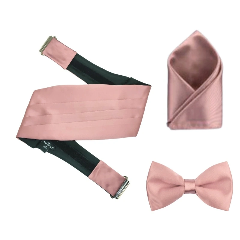 Solid Rose Gold Microfiber Cummerbund and Bow Tie Set Gift Set for Men