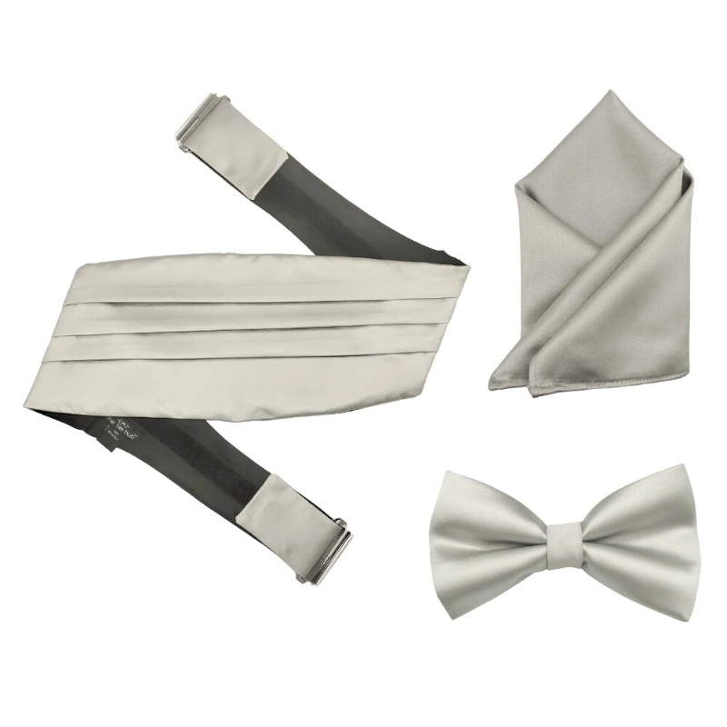 Solid Grey Microfiber Cummerbund and Bow Tie Set Gift Set for Men