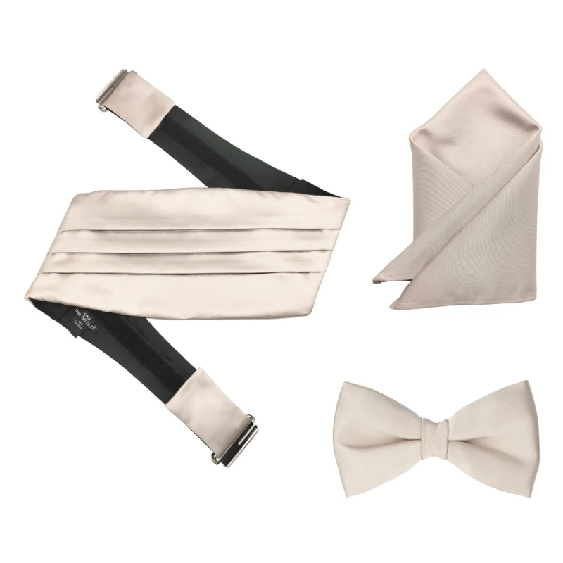 Solid Cream Microfiber Cummerbund and Bow Tie Set Gift Set for Men