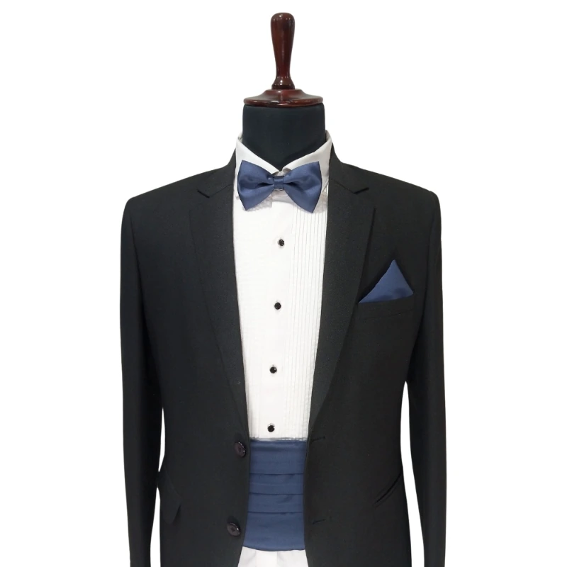 Solid Blue Microfiber Cummerbund and Bow Tie Set Gift Set for Men