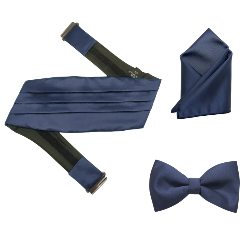 Solid Blue Microfiber Cummerbund and Bow Tie Set Gift Set for Men