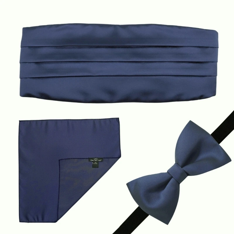 Solid Blue Microfiber Cummerbund and Bow Tie Set Gift Set for Men