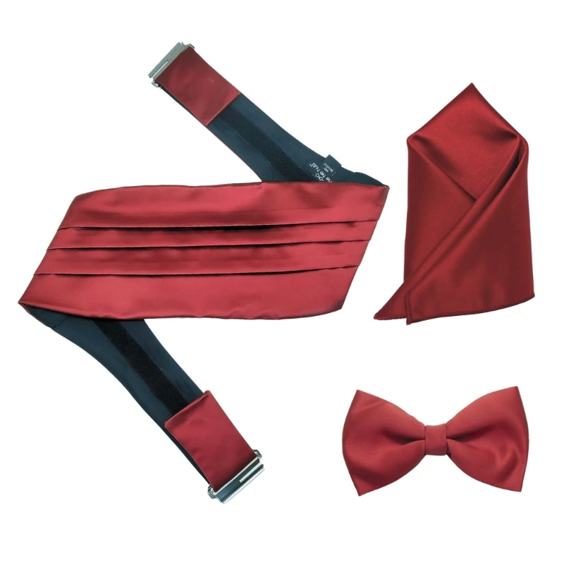 Solid Burgundy Microfiber Cummerbund and Bow Tie Set Gift Set for Men