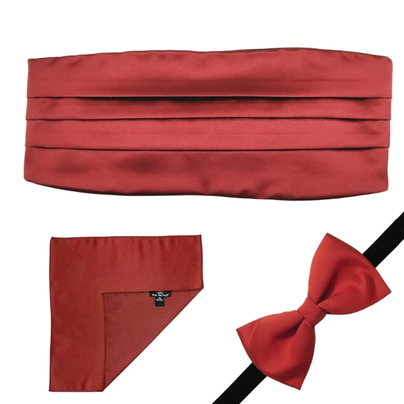 Solid Burgundy Microfiber Cummerbund and Bow Tie Set Gift Set for Men