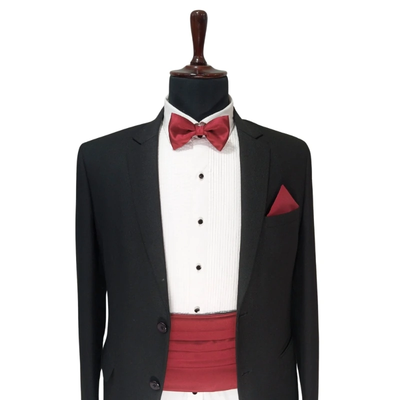 Solid Burgundy Microfiber Cummerbund and Bow Tie Set Gift Set for Men