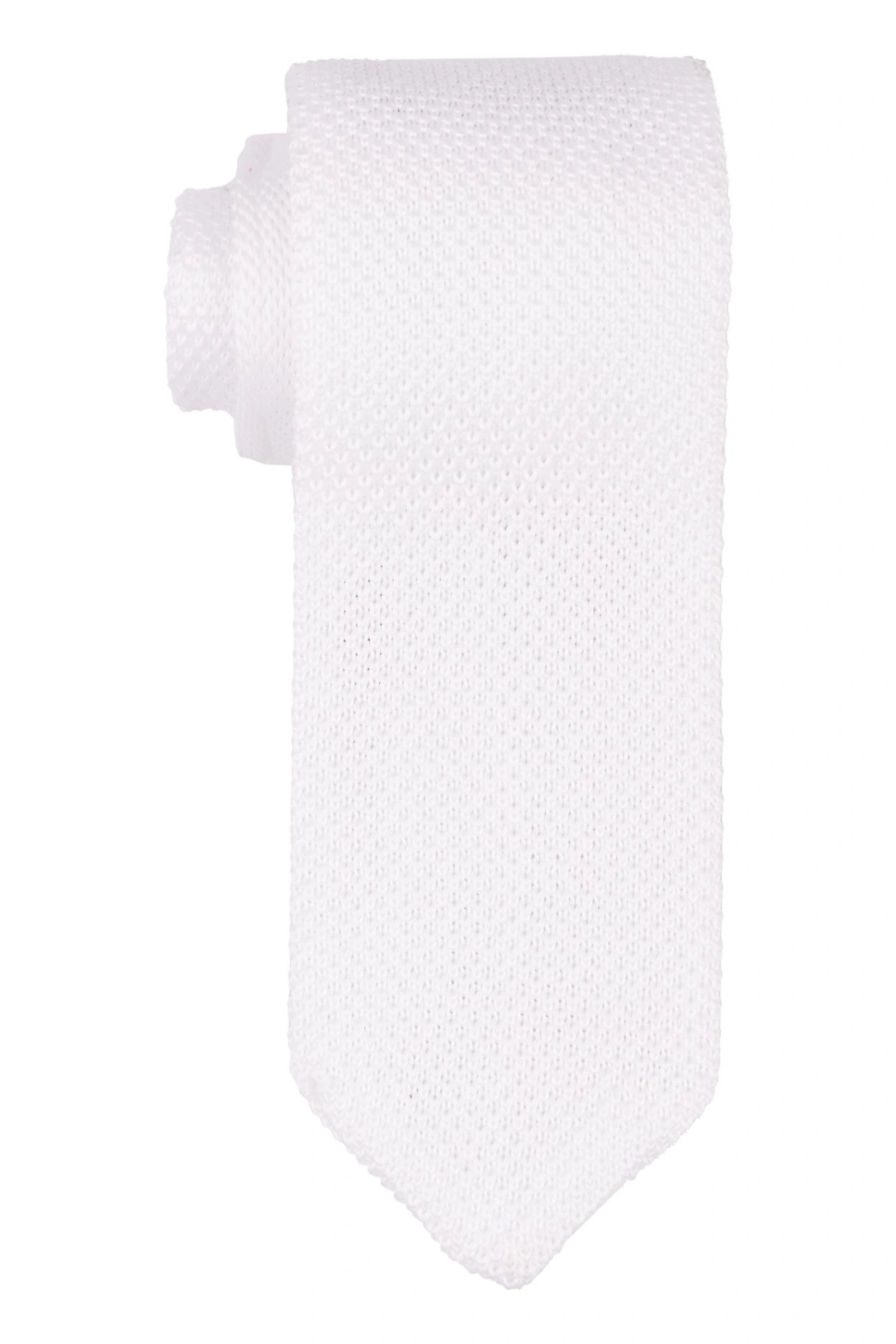 Solid White Knitted Necktie and Pocket Square Gift Set for Men