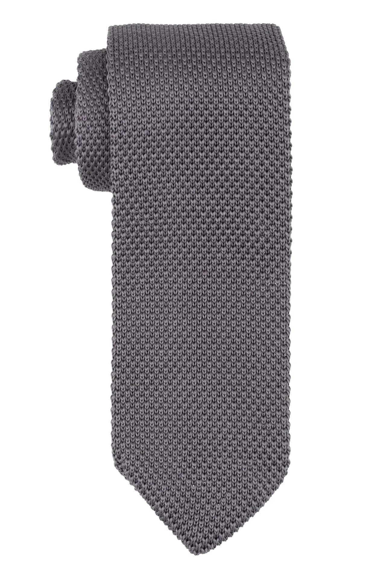 Solid Grey Knitted Necktie and Pocket Square Gift Set for Men