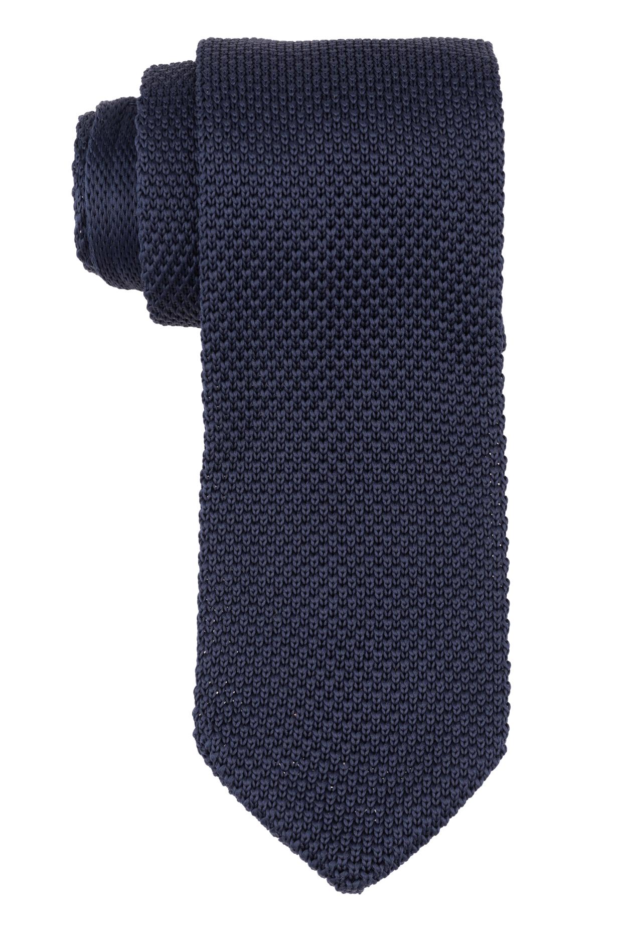 Solid Navy Blue Knitted Necktie and Pocket Square Gift Set for Men