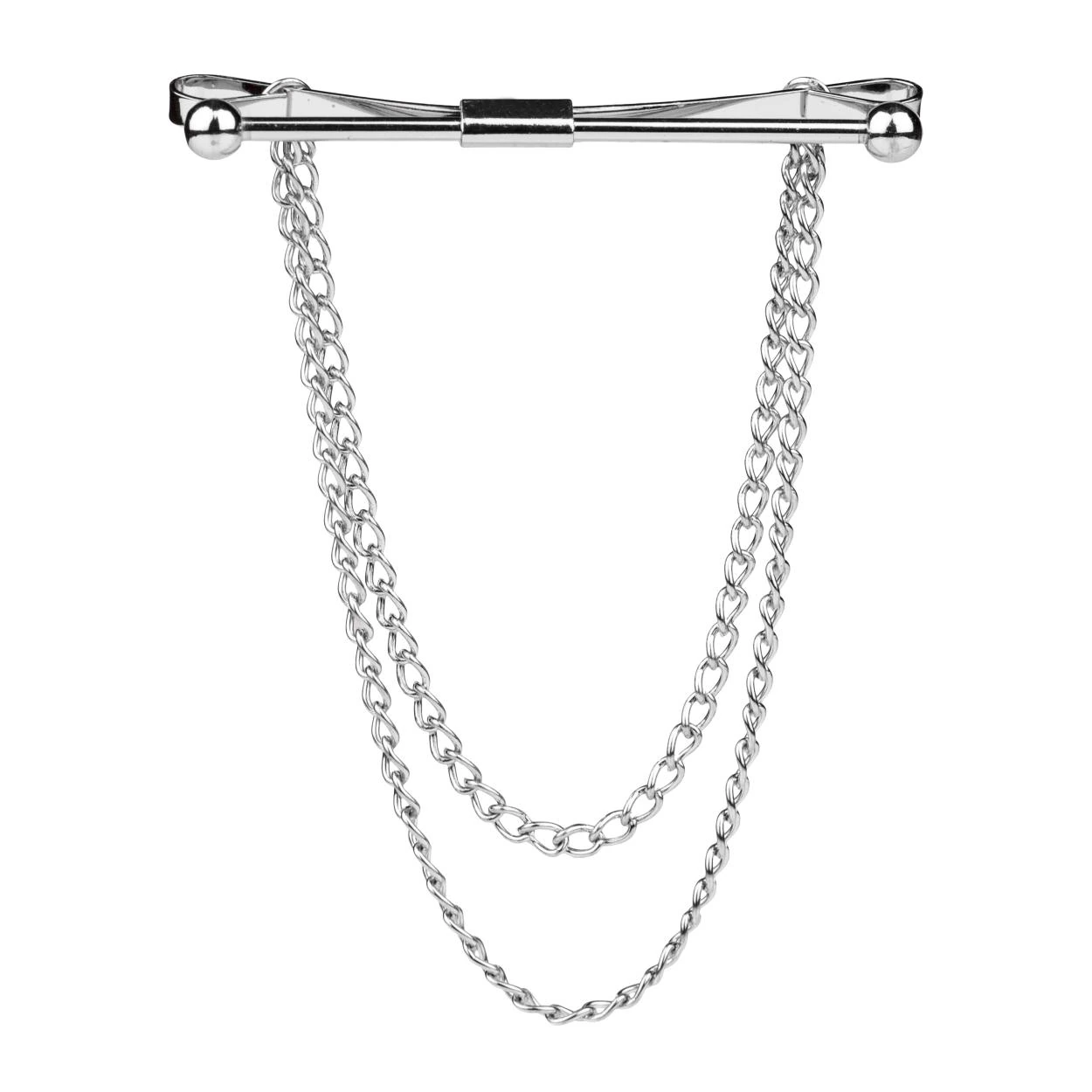 Classic Silver with Double Chain Brass Collar Bar Gift Set for Men