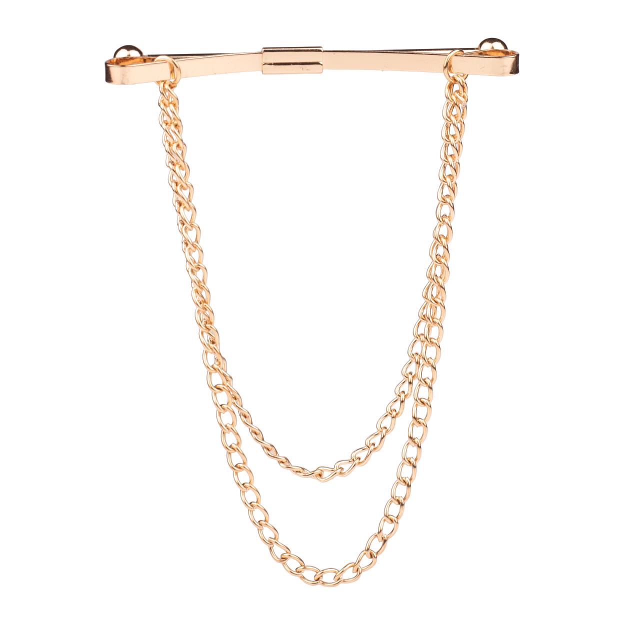 Classic Gold with Double Chain Brass Collar Bar Gift Set for Men