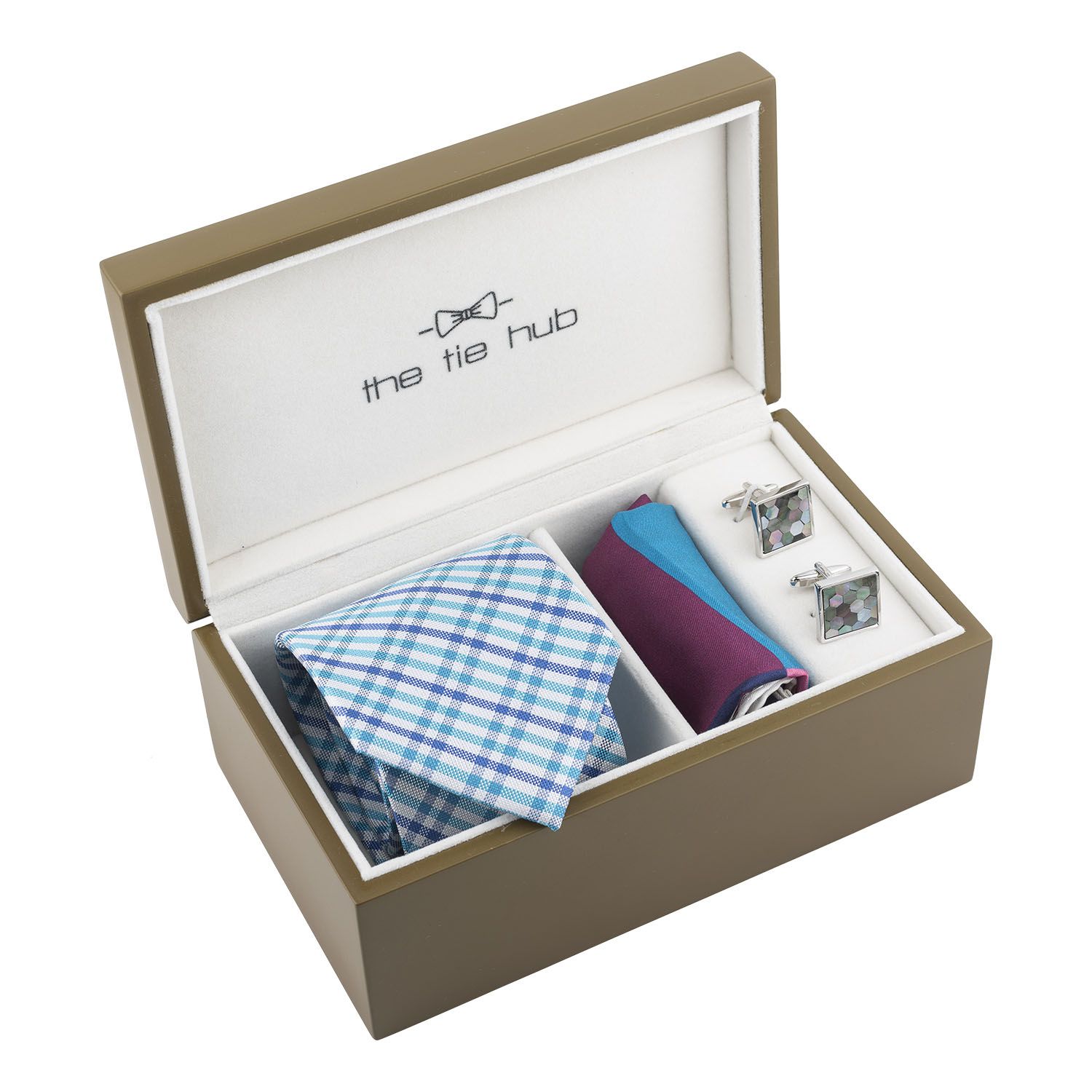 Aqua Check Silk Necktie Combo for Men