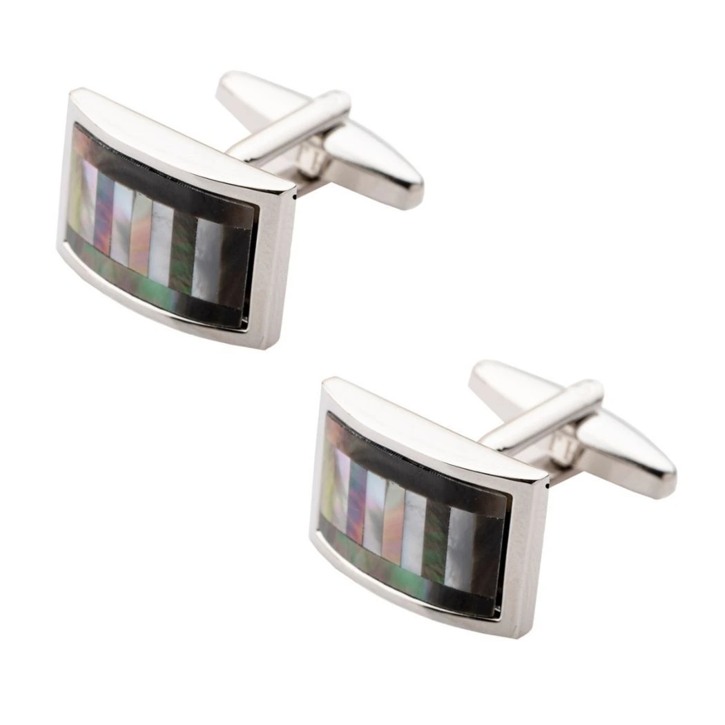 Grey and Black Diagonal Necktie Gift Set - Tie with Pocket Square and Abalone Cufflinks | Elegant Wedding Accessories for Men
