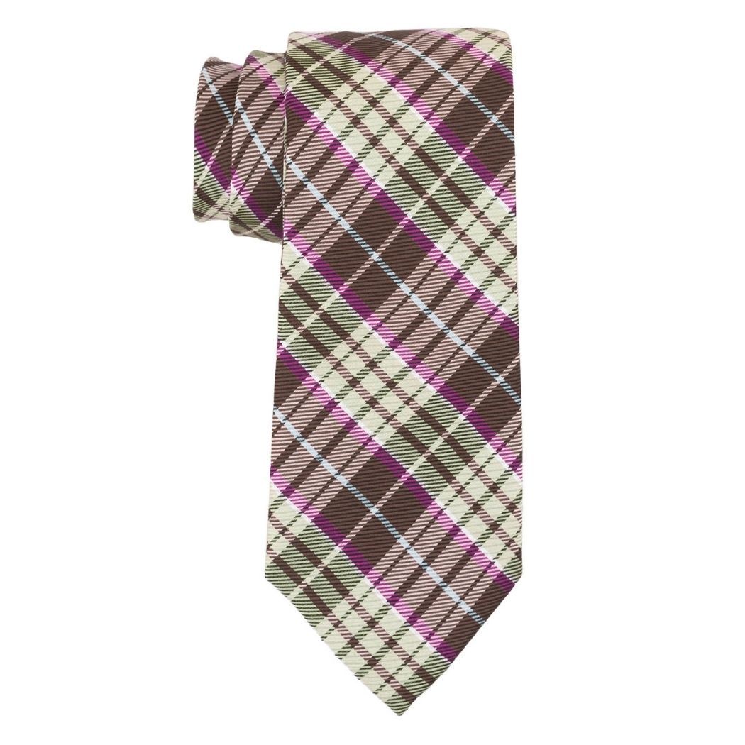 Brown and Purple Checkered Necktie Gift Set - Tie with Pocket Square and Rectangle Cufflinks | Stylish Formal Accessories for Men