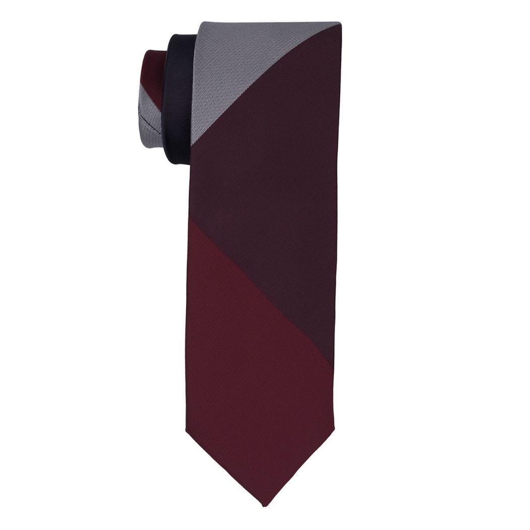 Maroon and Grey Diagonal Necktie Gift Set - Tie with Pocket Square and Knot Cufflinks | Formal and Wedding Accessories for Men