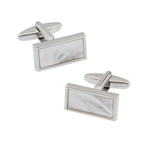 Grey Checkered Silk Necktie with Mother of Pearl Brass Cufflinks Gift Set for Men