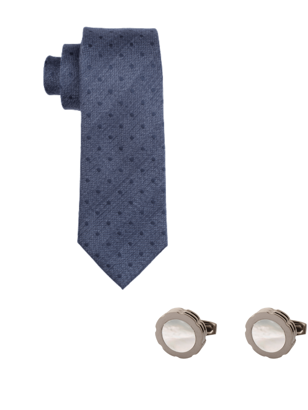 Navy Blue Patterned Necktie Gift Set - Tie with Mother of Pearl Cufflinks in Wooden Box | Elegant Formal and Wedding Accessories for Men