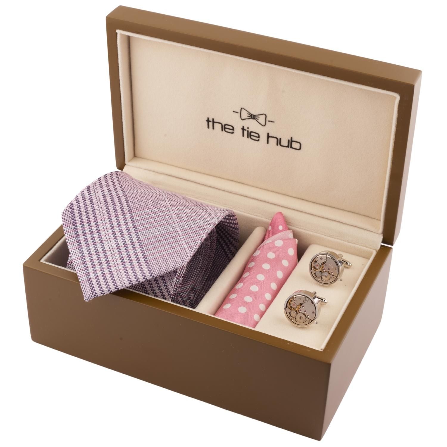 Plaid 7 Fold Pink Necktie Combo for Men