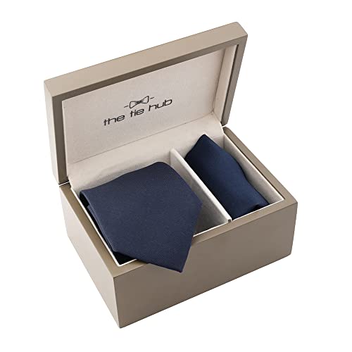 Solid Navy Blue Necktie with Pocket Square Combo Set for Men
