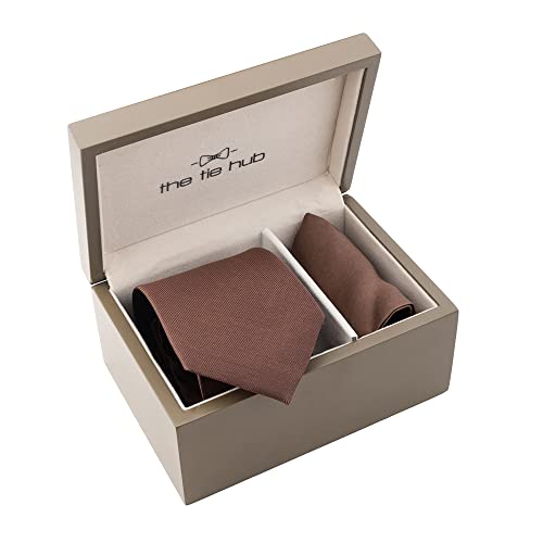 Solid Coffee Brown Necktie with Pocket Square Combo Set for Men