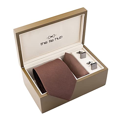 Solid Coffee Brown Premium Necktie Combo Set for Men