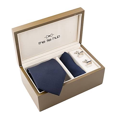 Solid Navy Blue Premium Necktie Combo Set for Men