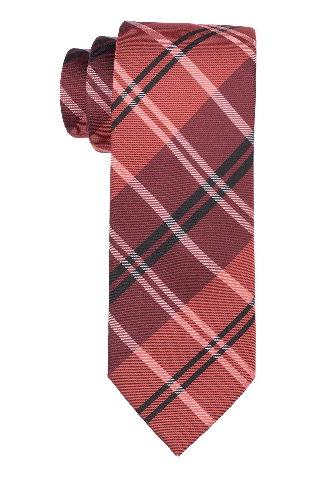 Douglas Red on Black Plaid Microfiber Necktie and Cufflinks Gift Set for Men