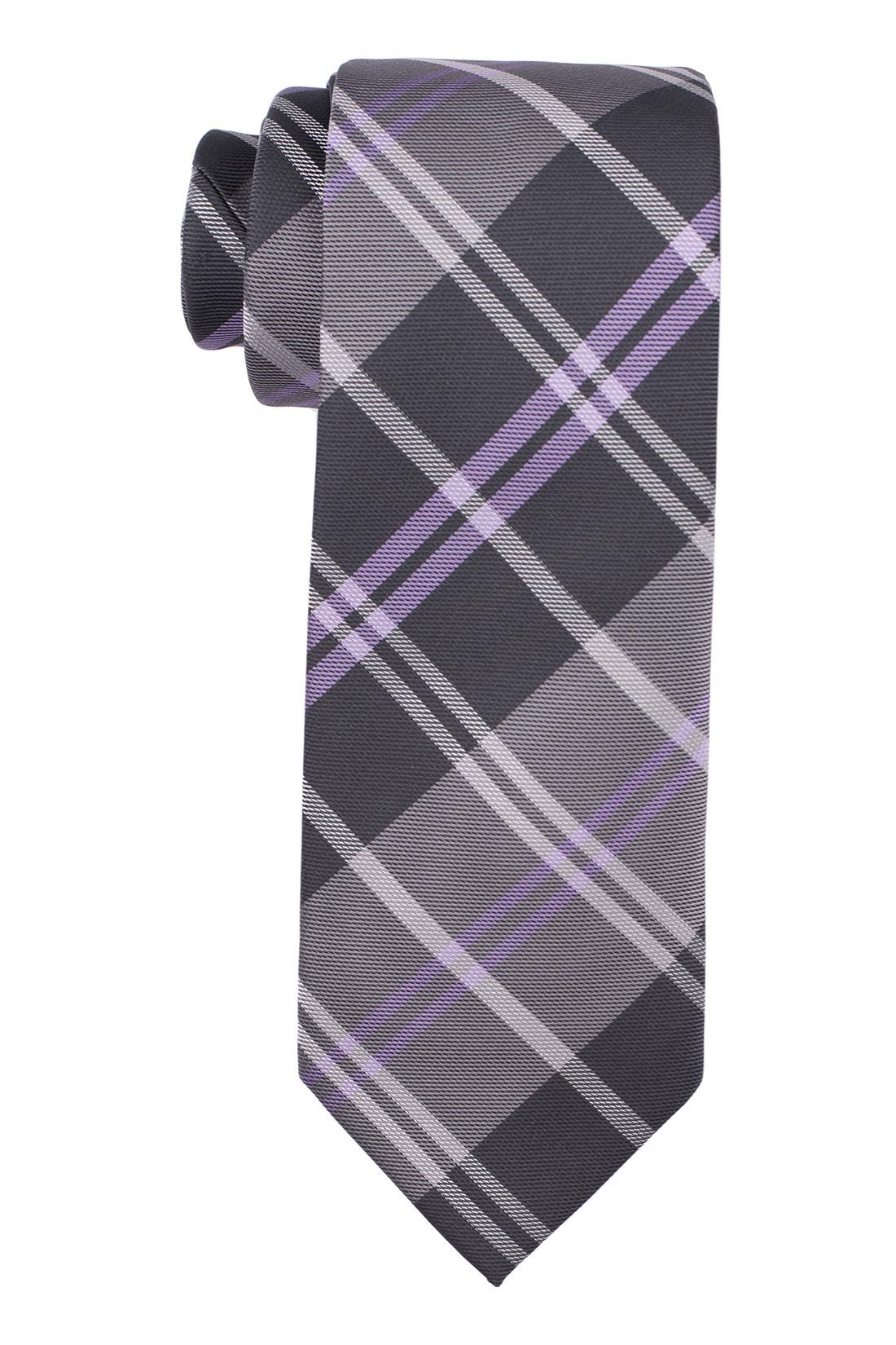 Douglas Black on Purple Plaid Microfiber Necktie and Cufflinks Gift Set for Men