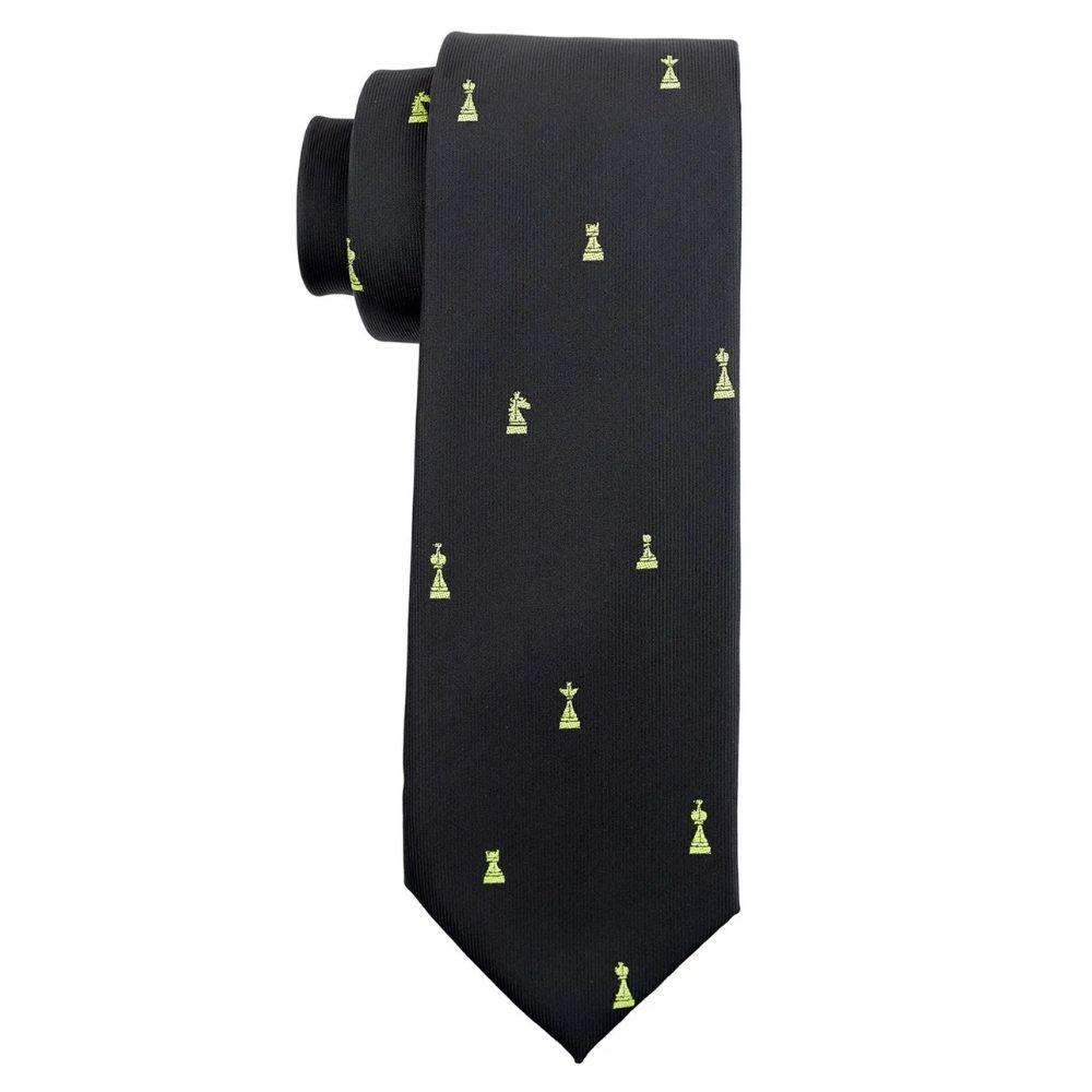 Black Chess Design Necktie Combo Set for Men