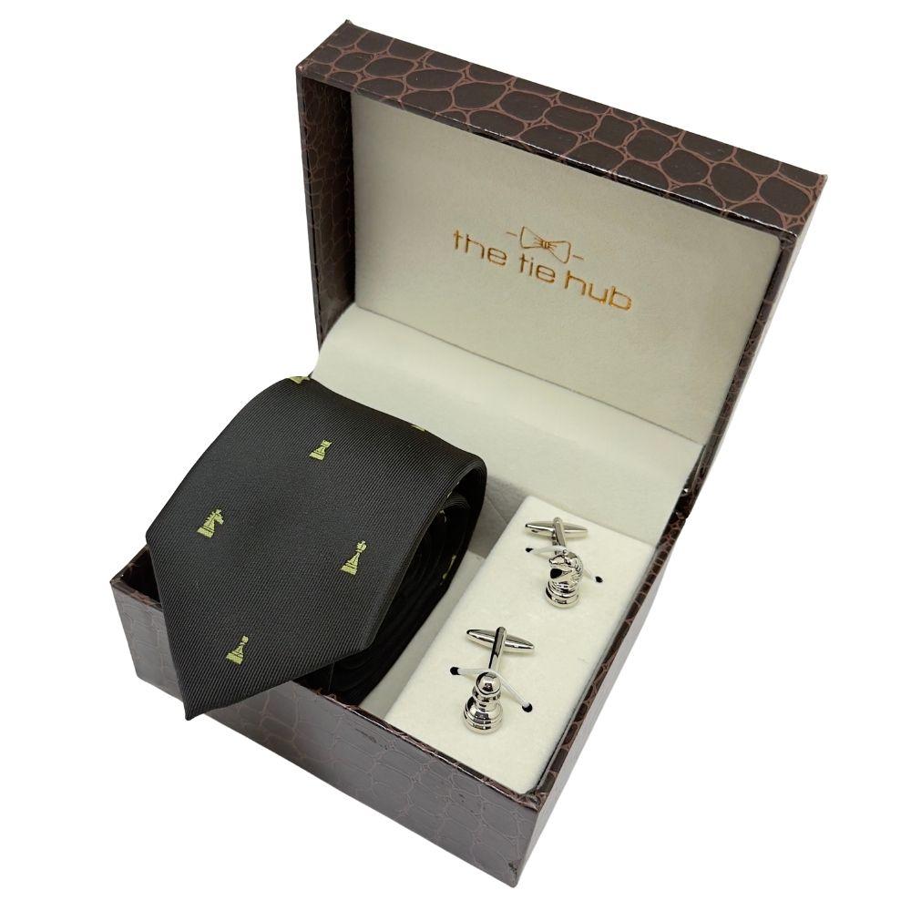 Black Chess Design Necktie Combo Set for Men