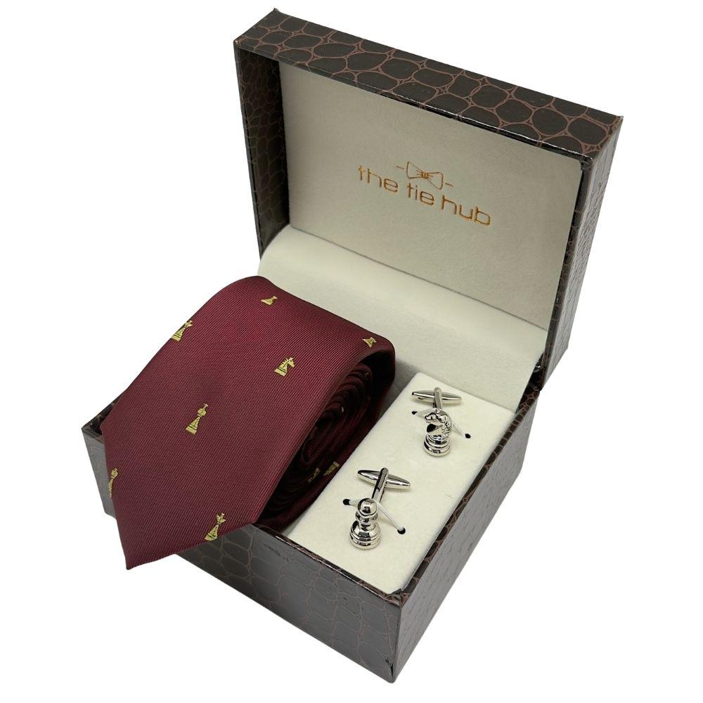Maroon Chess Design Necktie Combo Set for Men